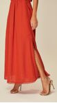 Vestido Midi com Renda em Linho Terracota 