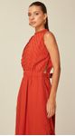 Vestido Midi com Renda em Linho Terracota 