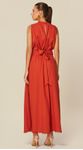 Vestido Midi com Renda em Linho Terracota 