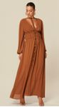 Vestido Midi com Decote V Marrom 