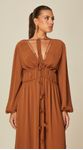 Vestido Midi com Decote V Marrom 