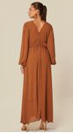 Vestido Midi com Decote V Marrom 
