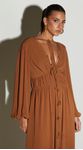Vestido Midi com Decote V Marrom 