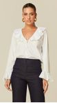 Blusa Manga Longa com Babado Branco