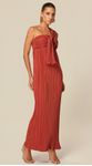 Vestido Midi em Malha Plissada Terracota