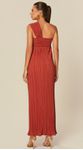Vestido Midi em Malha Plissada Terracota