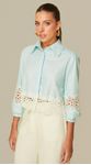 Camisa Cropped com Guipir Verde Claro