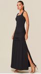 Vestido Longo em Malha com Textura Preto
