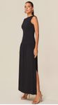 Vestido Longo com Decote Alto em Malha Preto