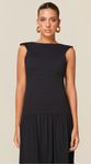 Vestido Longo com Decote Alto em Malha Preto