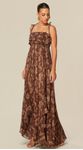 Vestido Longo de Alças Finas Estampado Marrom