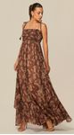 Vestido Longo de Alças Finas Estampado Marrom