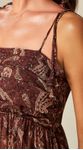 Vestido Longo de Alças Finas Estampado Marrom