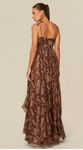 Vestido Longo de Alças Finas Estampado Marrom