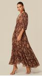 Vestido Midi com Mangas 3/4 Estampado Marrom