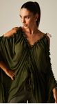 Blusa Ampla Com Babados e Couro
