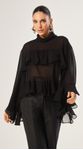 Blusa Manga Ampla com Babados Preto
