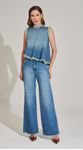 Calça Jeans Reta Barra Desfiada