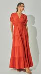 Vestido Longo Com Franzidos e Recortes