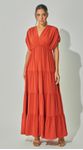 Vestido Longo Com Franzidos e Recortes