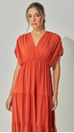 Vestido Longo Com Franzidos e Recortes