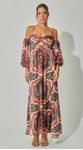 Vestido Midi Com Mangas Estampado