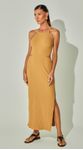 Vestido Midi Malha Canelada com Vazados