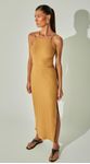 Vestido Midi Malha Canelada com Vazados