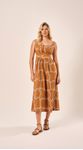 Vestido Midi Linho Bordados Castanho