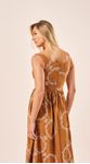 Vestido Midi Linho Bordados Castanho