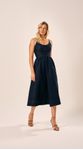 Vestido Midi Saia Franzida Jeans