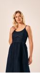 Vestido Midi Saia Franzida Jeans