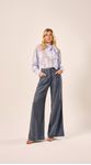 Calça Pantalona Com Pregas Marinho