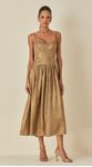 Vestido Midi de Alça Metalizado Dourado