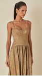 Vestido Midi de Alça Metalizado Dourado