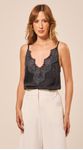 Camiseta Decote V com Renda Preto