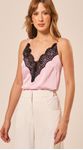 Camiseta Decote V com Renda Rosa 