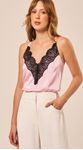 Camiseta Decote V com Renda Rosa 
