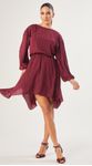 Vestido Mini com Mangas Metallic Stripes Cereja 