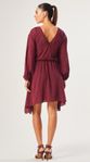 Vestido Mini com Mangas Metallic Stripes Cereja 