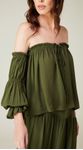 Blusa Ombro a Ombro com Manga Longa Verde Pesto