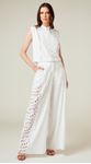 Calça Pantalona com Guipir Branco