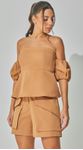Blusa Peplum Sarja Camel