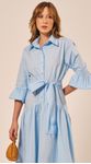 Vestido Longo com Cinto Azul