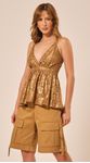Blusa Peplum em Renda Dourado