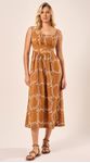 Vestido Midi Linho Bordados Castanho