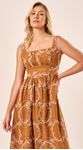 Vestido Midi Linho Bordados Castanho