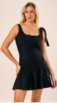 Vestido Curto em Malha Canelada Preto