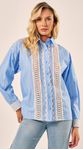 Camisa Tricoline com Rendas Azul