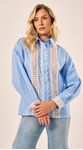 Camisa Tricoline com Rendas Azul